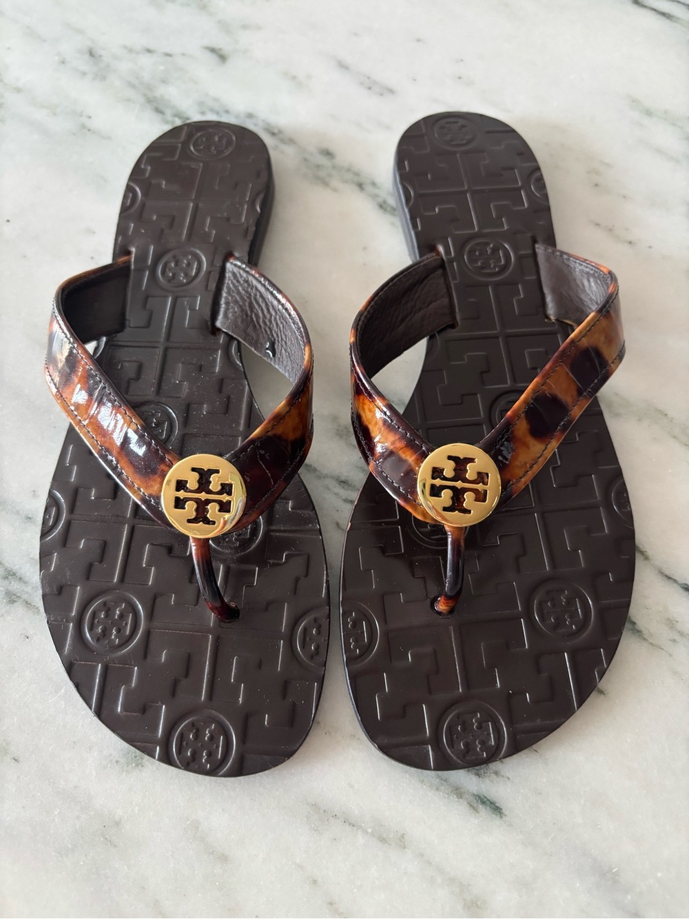Tory Burch leopard print flip flops